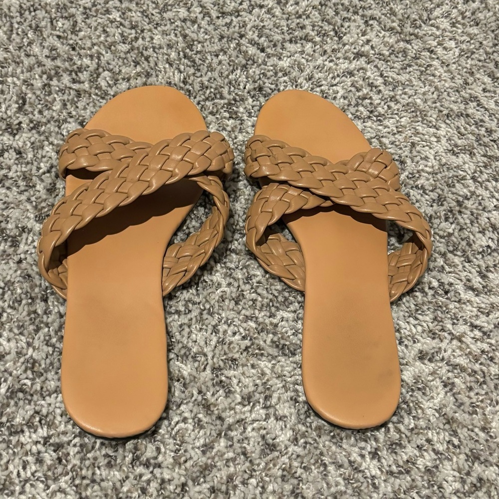 Size 10 Open Toe Flat Sandals Braided Strap Slip-on Slides Woven